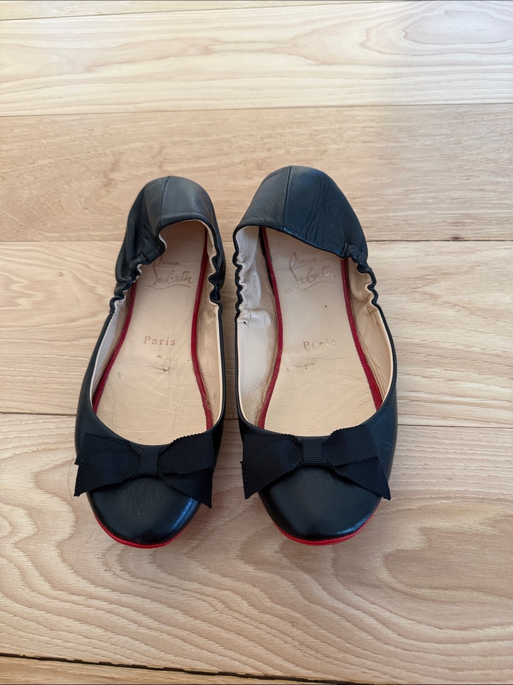 Christian Louboutin Black Leather Bow Ballet Slipper Flats